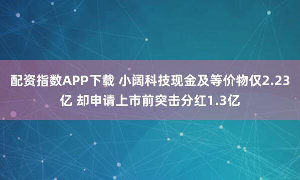 配资指数APP下载 小阔科技现金及等价物仅2.23亿 却申请上市前突击分红1.3亿